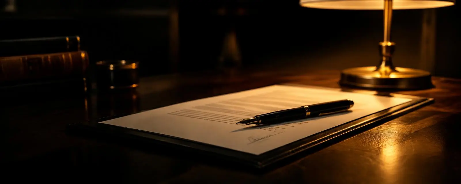 Vulpen op een ondertekend contract bij warm lamplicht